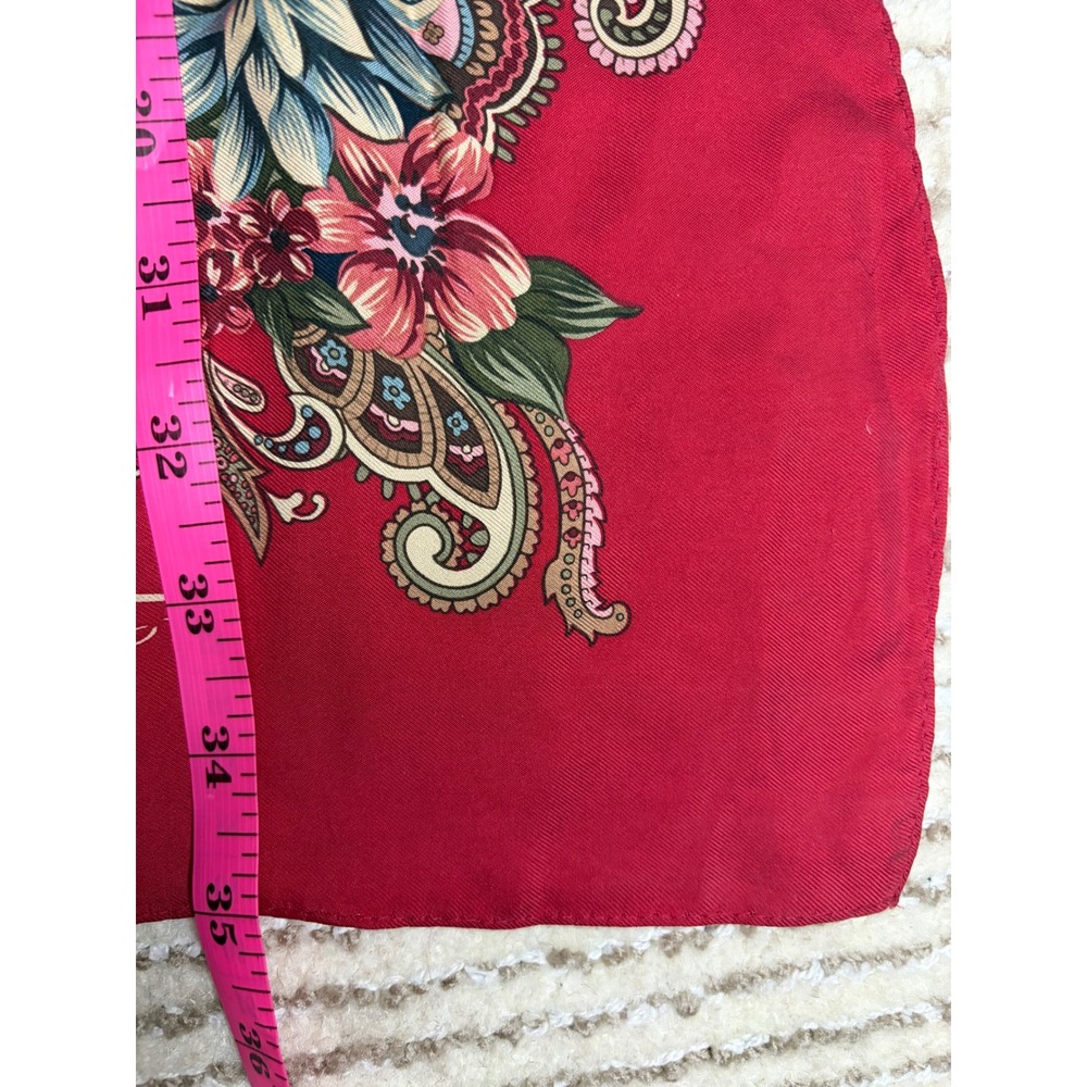 Talbots Red Blue Floral Peony 100% Silk Square Scarf Made in Japan Vintage NWT - Picture 5 of 6